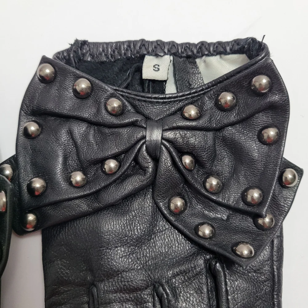 Aldo Black Studded Short Leather Gloves